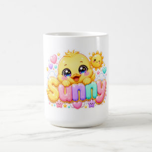 Taza De Café Adorable Kawaii Pollito Soleado Nombre Pastel Rosa