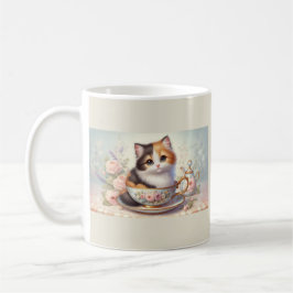 Taza De Café Adorable Kitten in a Teacup Vintage Floral Tea 