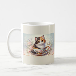 Taza De Café Adorable Kitten in a Teacup Vintage Floral Tea 