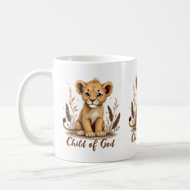Taza De Café Adorable Lion Cub Cita de Fe de Arte Cristiano (Izquierda)