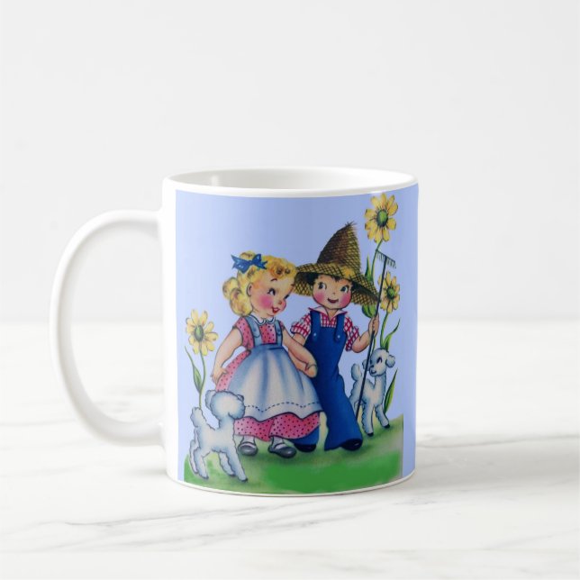 Taza De Café adorable muchacho de granja y chica de granja de l (Izquierda)