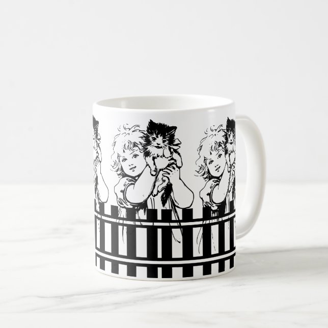 Taza De Café Adorable niña pequeña y dulce gato (Anverso derecho)