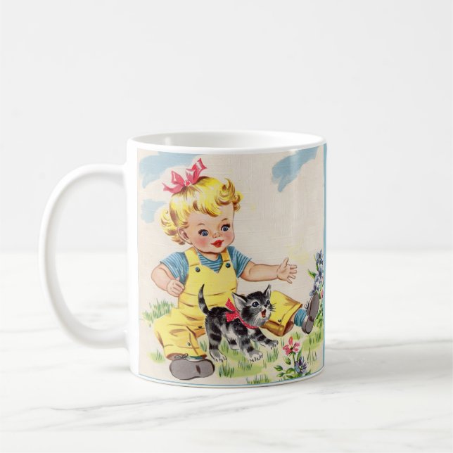 Taza De Café adorable niñita con adorable gatito (Izquierda)