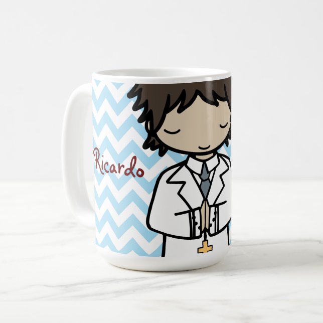Taza De Café Adorable niño de la morena de la Santa Comunión (Anverso izquierdo)