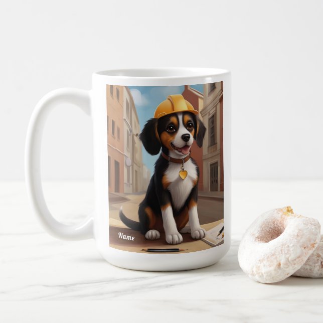 Taza De Café Adorable obrero de la construcción Perro Cupo de p (Con donut)