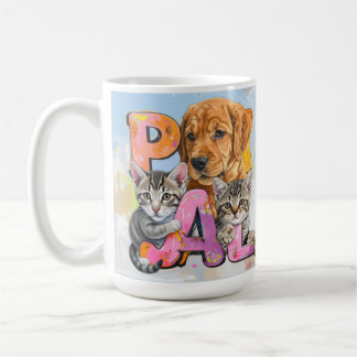 Taza De Café Adorable PAL Perro y Gatos curiosos en Acuarelas