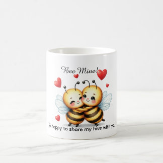 Taza De Café Adorable Pareja de Abejas Enamoradas con Corazones