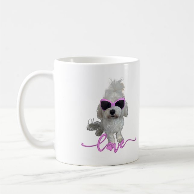 Taza De Café Adorable Perro Maltés Gafas Rosa Amor Paw Imprimir (Izquierda)