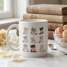 Taza De Café Adorable Pink Bow Kittens Cute Cat Lover's Coffee 
