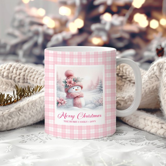 Taza De Café Adorable Pink Snowman Mug Cozy Christmas Scene (Adorable Pink Snowman Mug Cozy Christmas Scene)