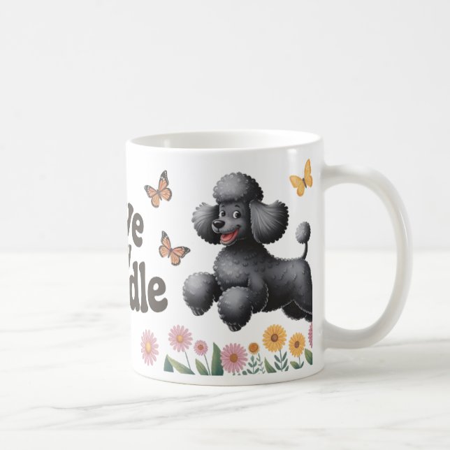Taza De Café Adorable Poodle Lover Design con girasoles (Derecha)