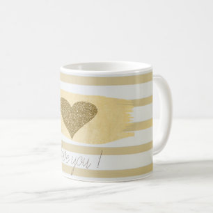 Taza De Café Adorable Purpurina de oro Corazones Stripes-Te Amo