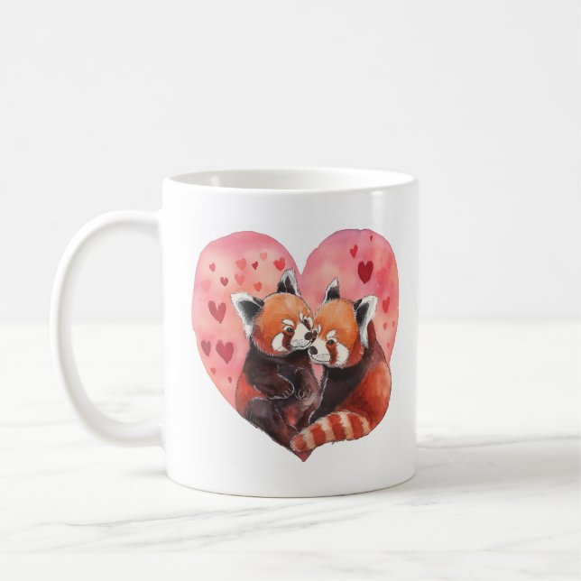 Taza De Café Adorable Red Panda Día de San Valentín Hearts Mug (Izquierda)