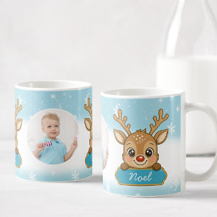 Taza De Café Adorable reno de vacaciones de Navidad niño azul p