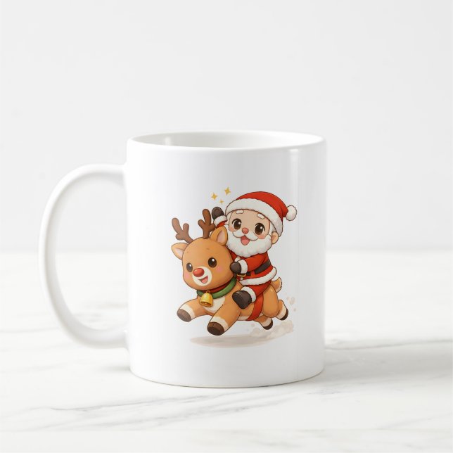 Taza De Café Adorable Santa & Reindeer Christmas Mug (Izquierda)