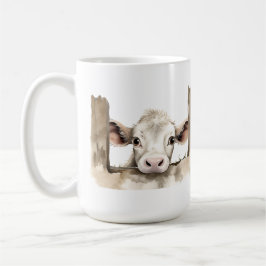 TAZA DE CAFÉ ADORABLE TAN CALF PEEKING SOBRE FENSA