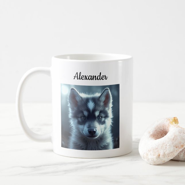 Taza De Café Adorable Wolf Baby in the Moonlight (Con donut)