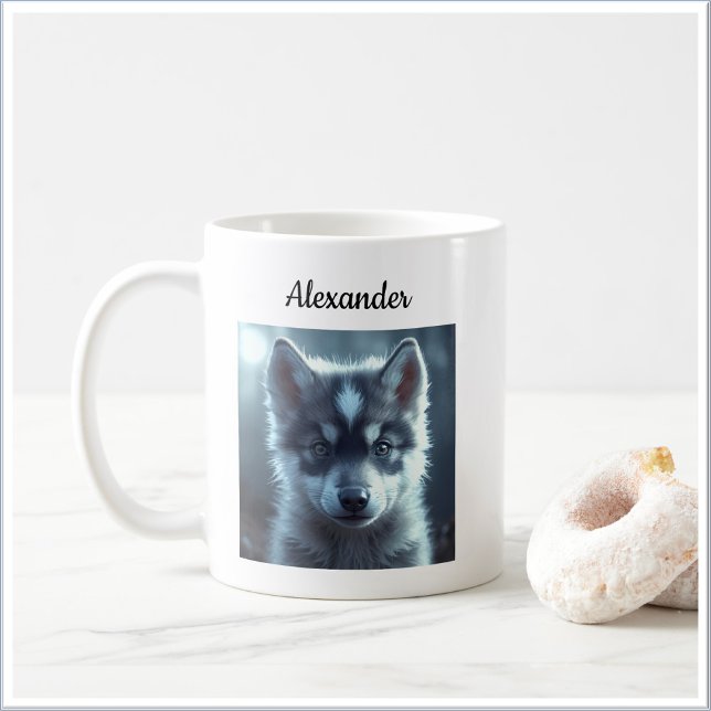 Taza De Café Adorable Wolf Baby in the Moonlight (Subido por el creador)