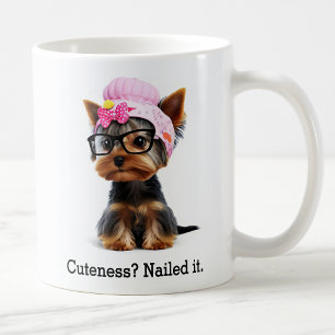 Taza De Café Adorable Yorkie con una Beanie Rosa