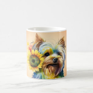 Taza De Café Adorable Yorkshire Terrier Sunflower