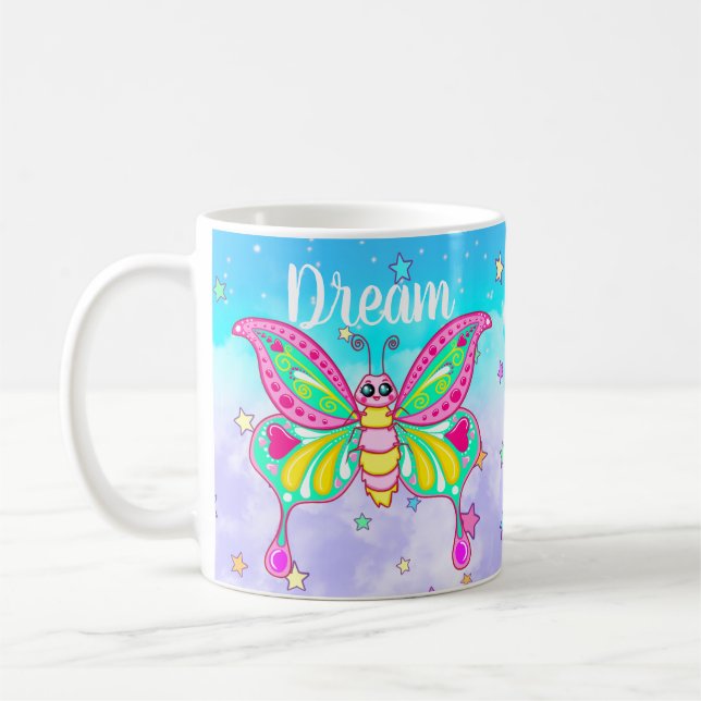 Taza De Café Adorablemente lindo "Dream" Kawaii Butterfly Mug (Izquierda)