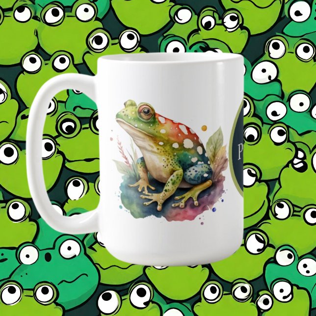 Taza De Café adorables amantes de las ranas monográficas (Subido por el creador)