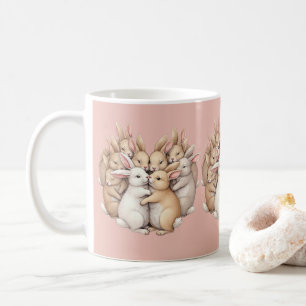 Taza De Café Adorables conejitos en un acogedor pastel color ro
