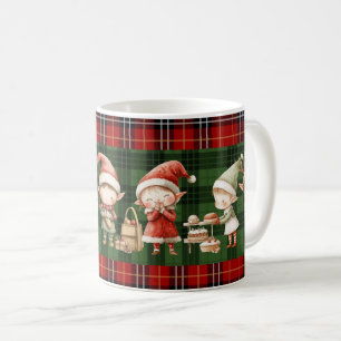 Taza De Café Adorables Elfos Ocupados Navidad Plaids Verdes