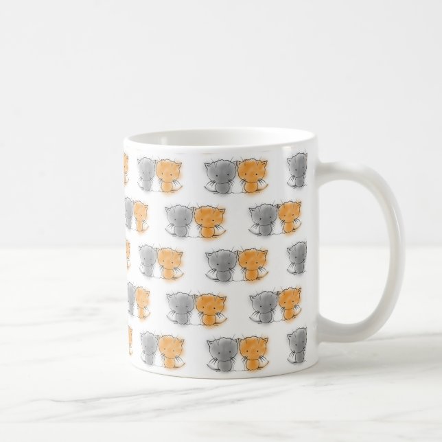 Taza De Café Adorables gatitos caprichosos naranja y gris (Derecha)