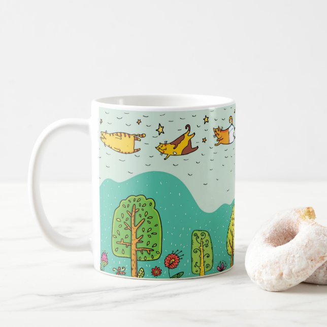 Taza De Café Adorables Gatos Voladores (Con donut)