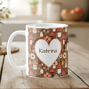 Taza De Café Adorables Hongos con Monograma de Estilo Cottage