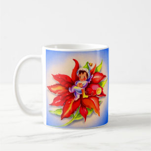 Taza De Café adorables Navidades elf en una poinsettia