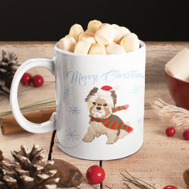 Taza De Café Adorables Navidades Yorkie En Santa Hat Snowflakes
