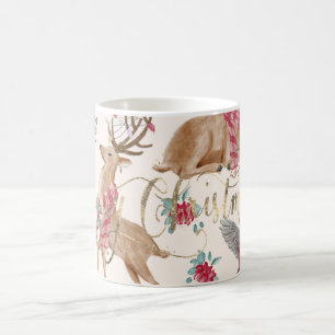 Taza De Café Adorables renos, pájaros, flores