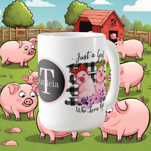 Taza De Café adoradores de cerdos lindos chica añadir monograma