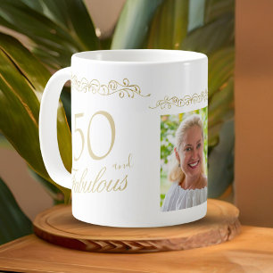 Taza De Café Adorno 50 y Fabuloso Foto de cumpleaños 50