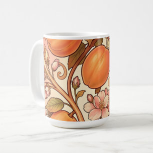 Taza De Café Adorno de Flor de Melocotón Art Nouveau