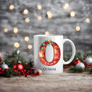 Taza De Café Adorno de Navidad Personalizado Monograma O
