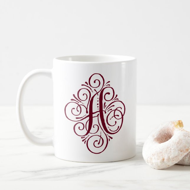 Taza De Café Adorno Monograma Swash Personalizado (Con donut)