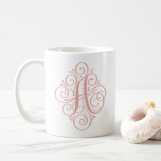 Taza De Café Adorno Monograma Swash Personalizado (Con donut)