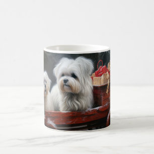 Taza De Café Adorno Navideño de Trineo Nevado Maltés