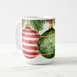 Taza De Café Adornos de Acuarela Ramas de Pino Navidad