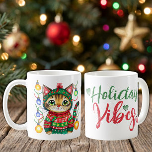 Taza De Café Adornos de gato lindo vibraciones navideñas Navida