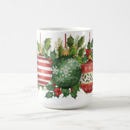 Taza De Café Adornos de Navidad Acuarela Guirnalda de Acebo