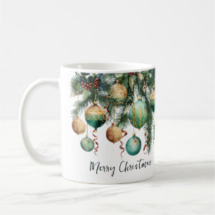 Taza De Café Adornos de Navidad dorados y verdes
