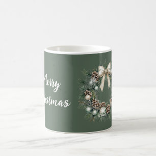 Taza De Café Adornos de piñas con arco dorado Corona de Navidad