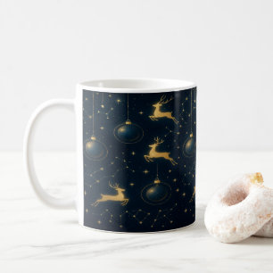 Taza De Café Adornos de Reno Celestiales y Estrella Dorada