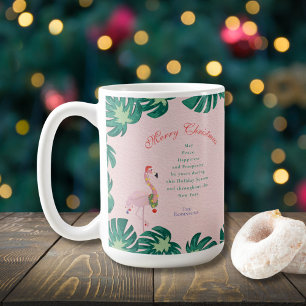 Taza De Café Adornos de sombrero de Santa de flamenco rosa trop