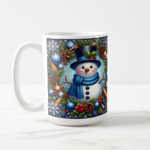 Taza De Café Adornos Navideños de Muñeco de Nieve Piñas Arte Fe