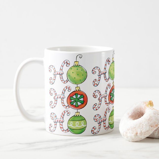 Taza De Café Adornos navideños Ho Ho Ho lindos, bastones de car (Con donut)